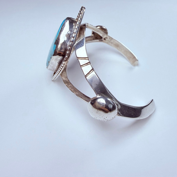 Old Pawn Fred Harvey Southwest 35 CT Turquoise Sterling Silver Cuff Bracelet - Picture 6 of 12